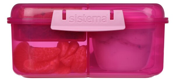 Sistema Dělený svačinový box Lunch Bento Cube s nádobou na jogurt a 2 tácky 1,25 l, růžová