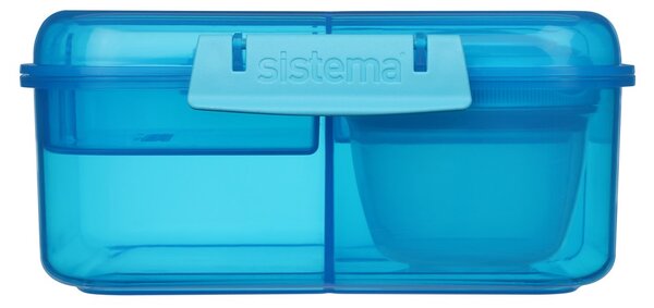 Sistema Dělený svačinový box Lunch Bento Cube s nádobou na jogurt a 2 tácky 1,25 l, modrá