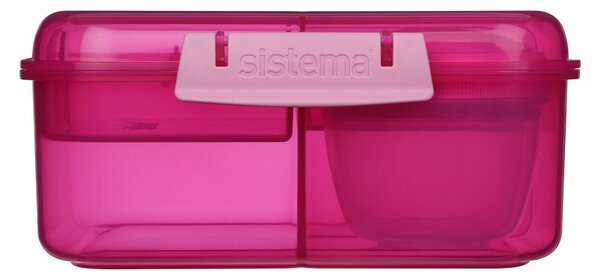 Sistema Dělený svačinový box Lunch Bento Cube s nádobou na jogurt a 2 tácky 1,25 l, růžová