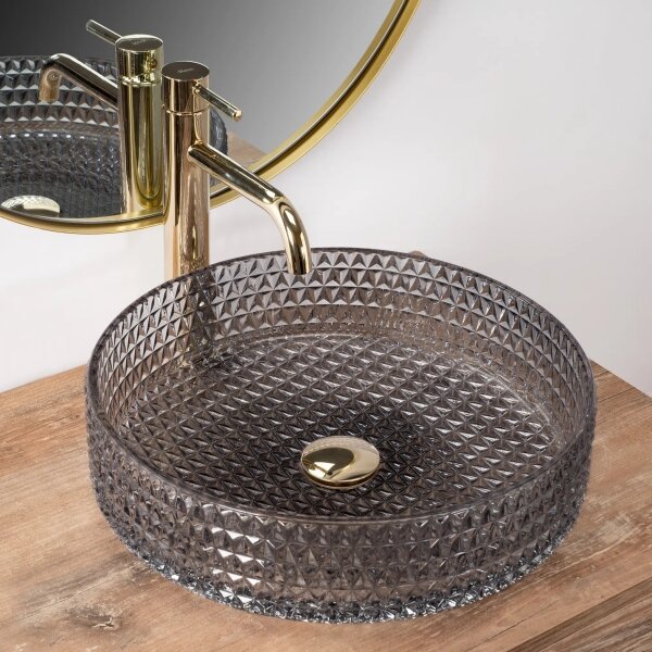 REA-U8880 - Umyvadlo na desku CRISTAL pr. 39 cm sklo/kouřová šedá