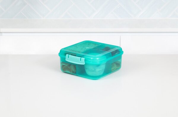 Sistema Dělený svačinový box Lunch Bento Cube s nádobou na jogurt a 2 tácky 1,25 l, mátová