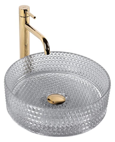 REA-U9615 - Umyvadlo na desku CRISTAL pr. 35,5 cm sklo/šedá