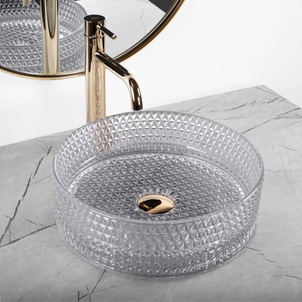 REA-U9615 - Umyvadlo na desku CRISTAL pr. 35,5 cm sklo/šedá