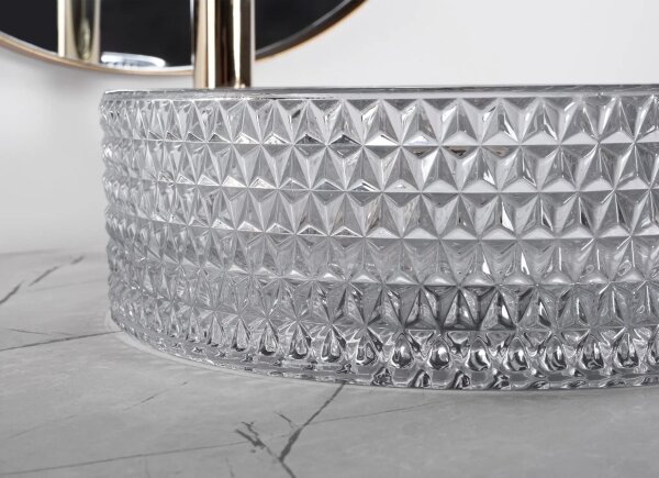 REA-U9615 - Umyvadlo na desku CRISTAL pr. 35,5 cm sklo/šedá
