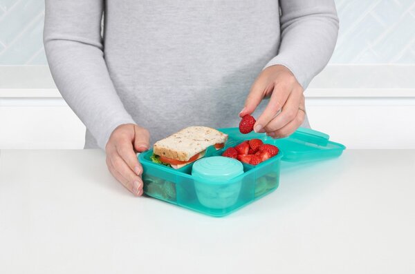 Sistema Dělený svačinový box Lunch Bento Cube s nádobou na jogurt a 2 tácky 1,25 l, mátová