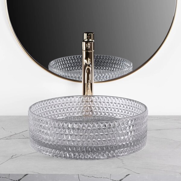 REA-U9615 - Umyvadlo na desku CRISTAL pr. 35,5 cm sklo/šedá