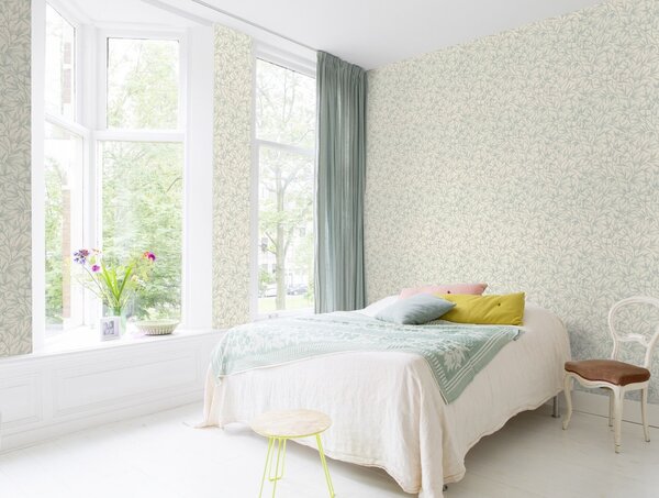 RASCH | Vliesová tapeta na zeď Novella XL 983104 | 1,06 x 10,05 m | krémová, šedá, tyrkysová, vining ivy, modrá