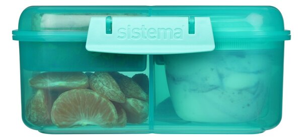 Sistema Dělený svačinový box Lunch Bento Cube s nádobou na jogurt a 2 tácky 1,25 l, mátová