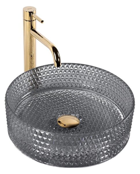 REA-U9671 - Umyvadlo na desku CRISTAL pr. 35,5 cm sklo/kouřová šedá