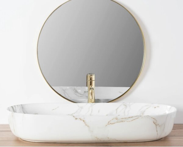 REA-U8404 - Umyvadlo na desku CLEO 41x81 cm keramika/bílá/dekor mramoru