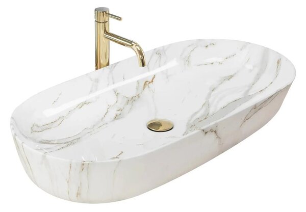 REA-U8404 - Umyvadlo na desku CLEO 41x81 cm keramika/bílá/dekor mramoru