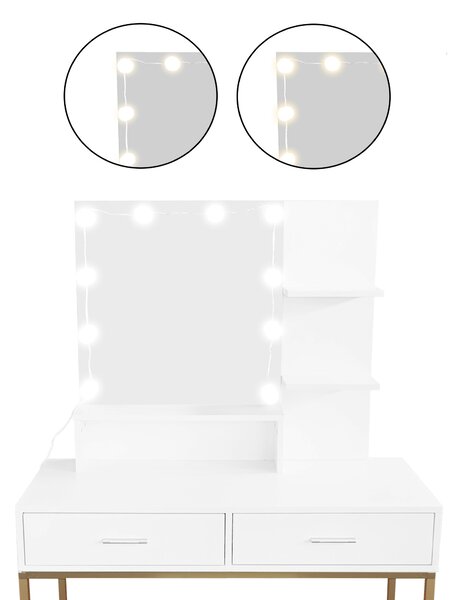 Aga Toaletní stolek se zrcadlem a LED osvětlením + taburet Matný bílý