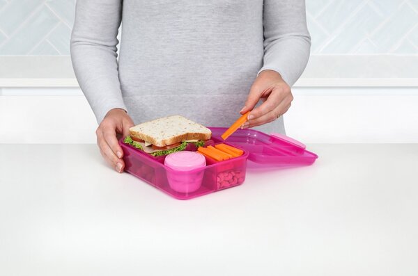 Sistema® Lunch™ Tříkomorová krabička s nádobou na jogurt a 2 tácky 1,65 l, růžová