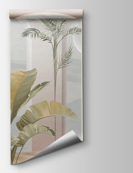 Fototapeta Nástěnná malba místnosti s palmami, 3D fototapety, Populární fototapety, u96402 - Tapeko.co.cz