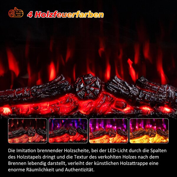 HOMAVO elektrický krb 23 palců s vytápěním – 1000/2000 W – volně stojící nebo vestavný – vícebarevné 3D plameny – dálkové ovládání a časovač – včetně