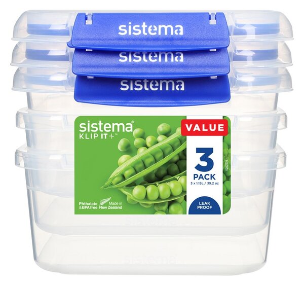 Sistema Sada 3 ks vodotěsných krabiček na potraviny KLIP IT PLUS 2 klipy 1,15 l