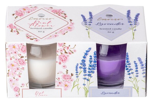 Emocio vonná svíčka ve skle Pink Flower & Lavender 2 ks v krabičce 65x63mm