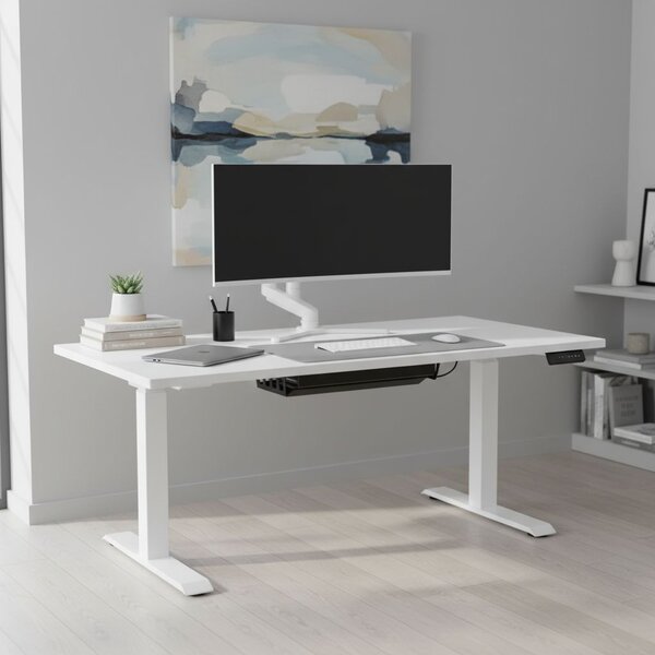 Výškově nastavitelný stůl OfficeTech D, 160 x 80 cm, bílá podnož, bílá