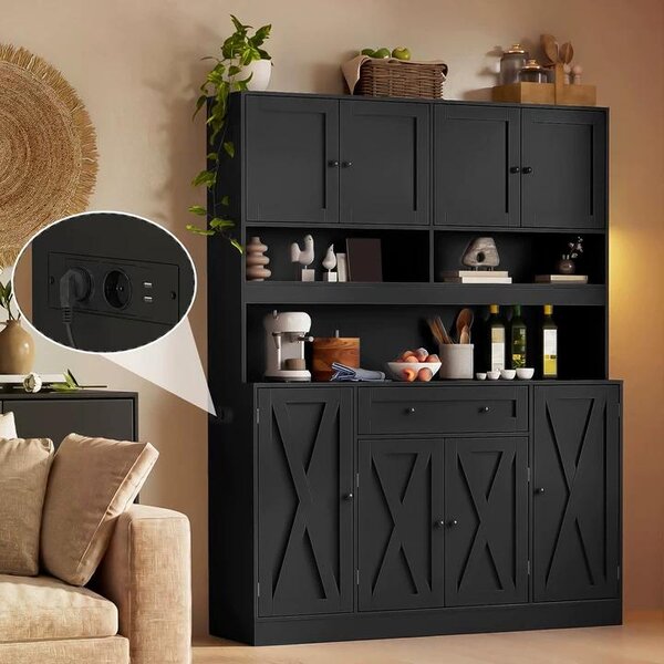 Kuchyňská skříň/buffet s pracovní deskou a elektrickým přípojením, rozměry 140 x 40 x 185 cm, velká kuchyňská skříň se zásuvkou