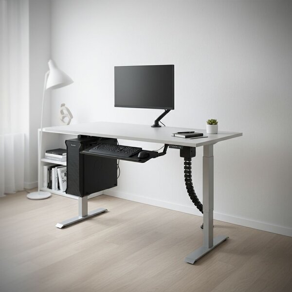 Výškově nastavitelný stůl OfficeTech A, 160 x 80 cm, šedá podnož, světle šedá