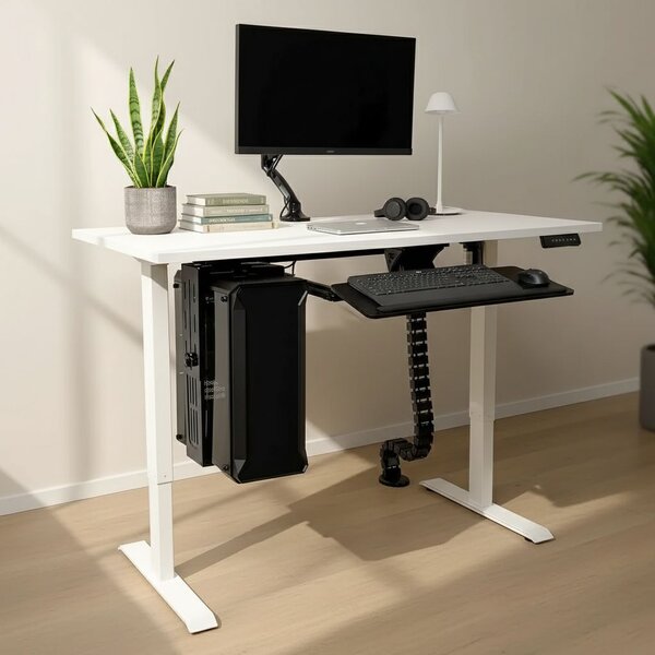 Výškově nastavitelný stůl OfficeTech B, 160 x 80 cm, bílá podnož, bílá