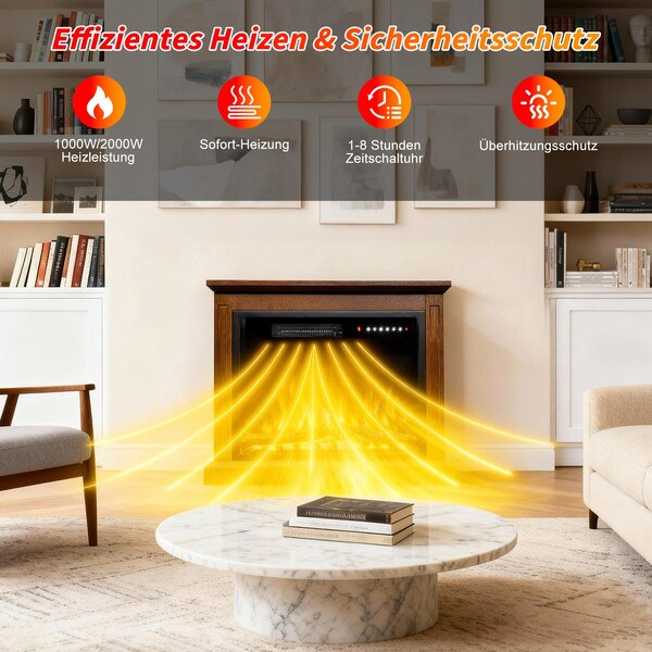 HOMAVO 23'' elektrický krb s topením – 1000 W / 2000 W – 3D barvy plamenů – časovač – včetně skříňky