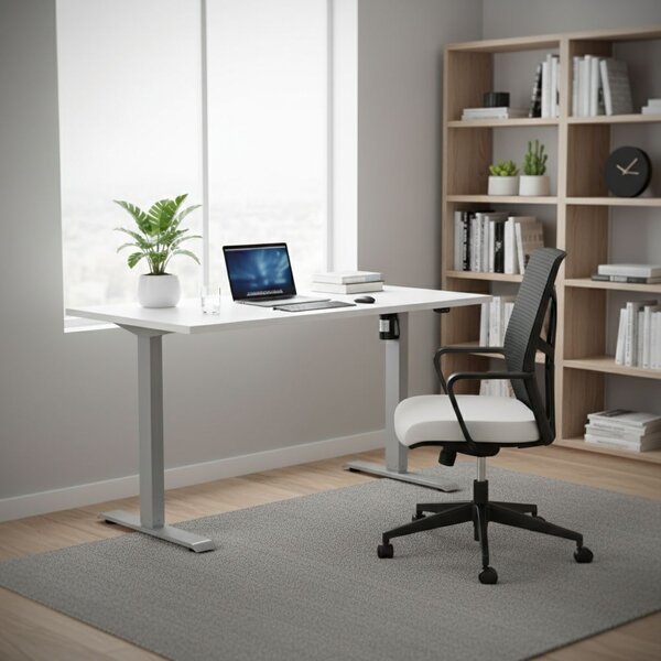 Výškově nastavitelný stůl OfficeTech A, 120 x 80 cm, šedá podnož, bílá