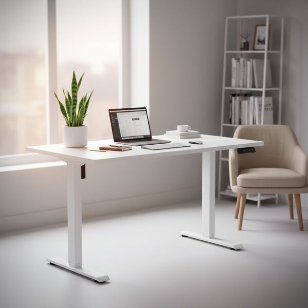 Výškově nastavitelný stůl OfficeTech B, 120 x 80 cm, bílá podnož, bílá