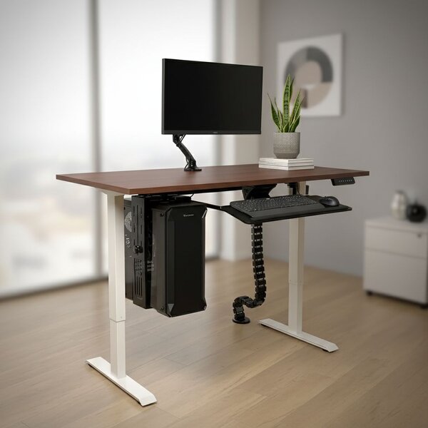 Výškově nastavitelný stůl OfficeTech B, 120 x 80 cm, bílá podnož, ořech