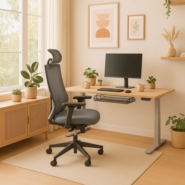 Výškově nastavitelný stůl OfficeTech B, 120 x 80 cm, šedá podnož, dub