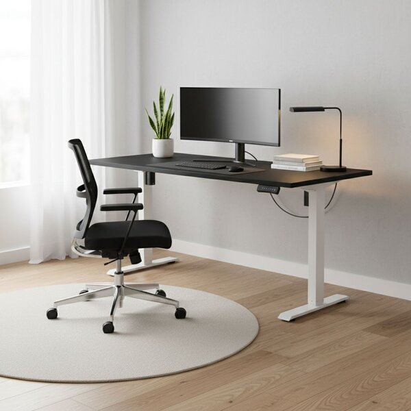 Výškově nastavitelný stůl OfficeTech B, 160 x 80 cm, bílá podnož, černá