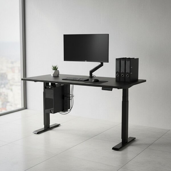 Výškově nastavitelný stůl OfficeTech B, 120 x 80 cm, černá podnož, černá