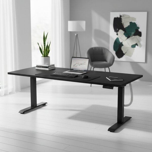 Výškově nastavitelný stůl OfficeTech D, 200 x 80 cm, černá podnož, černá