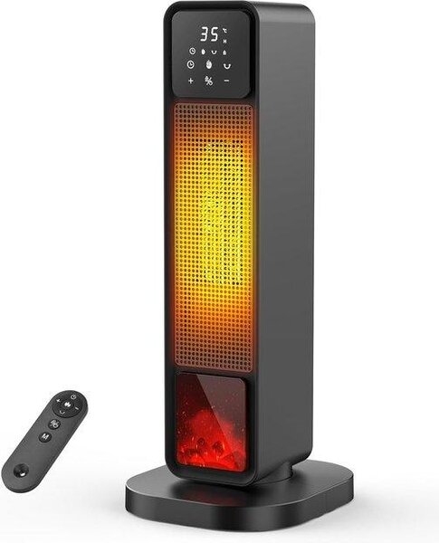 Elektrické topení - Keramický topný panel - K topení v místnosti - 3D efekt plamene - 2200 wattů - Černá barva