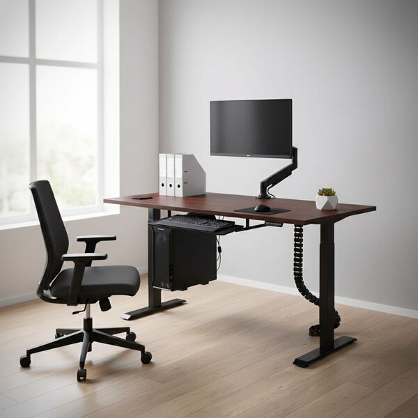 Výškově nastavitelný stůl OfficeTech A, 160 x 80 cm, černá podnož, wenge