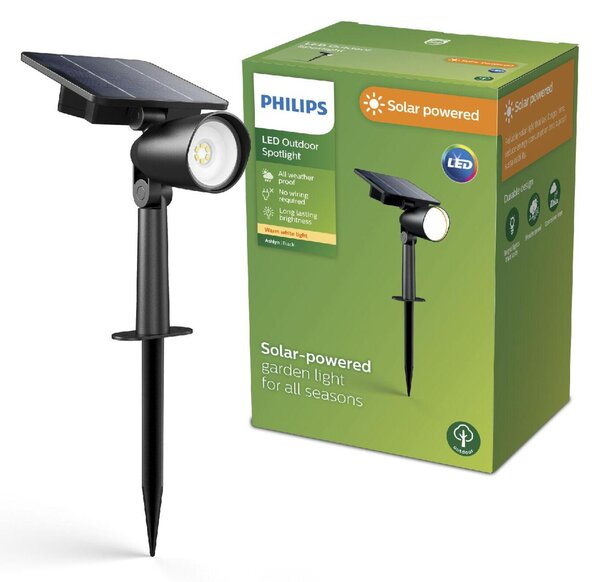 Philips Ashlyn UltraEfficient venkovní solární zemní LED reflektor 1,4W 150lm 2700K IP44, černý
