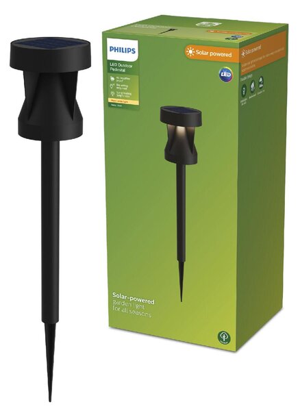 Philips Avery venkovní solární zapichovací sloupkové LED svítidlo 1,8W 200lm 2700K IP44, černé