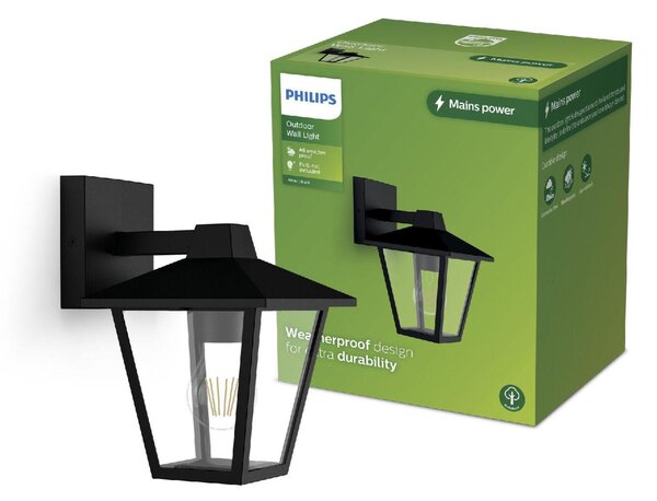 Philips Kinno venkovní nástěné svítidlo se svícením dolů E27 max. 1x25W bez zdroje IP44, černé