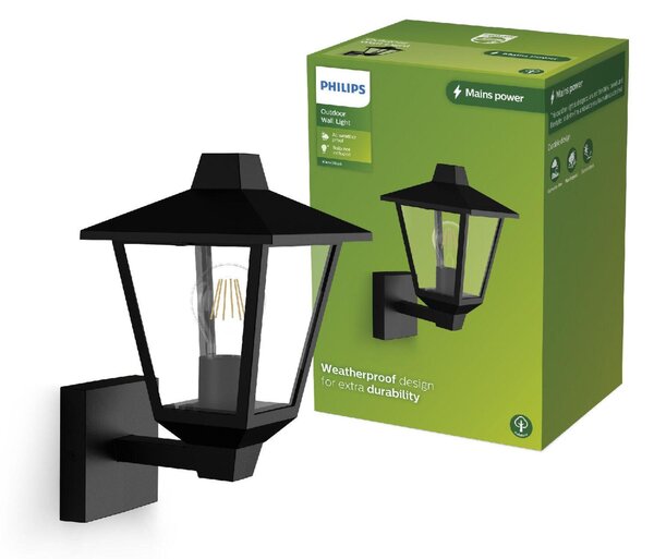 Philips Kinno venkovní nástěné svítidlo se svícením nahoru E27 max. 1x25W bez zdroje IP44, černé