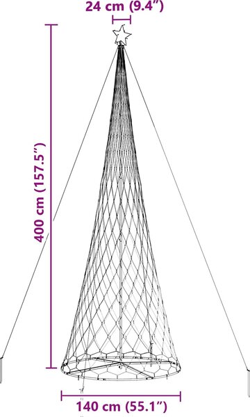 VidaXL LED vánoční strom kov [42018794] Barva: Studená bílá, Velikost: 100 x 100 x 250 cm