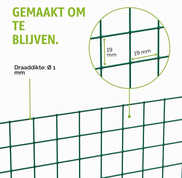 Drátěný plot - Pozinkovaná ocel - Zelená - 19 x 19 mm - 500 mm x 5 m