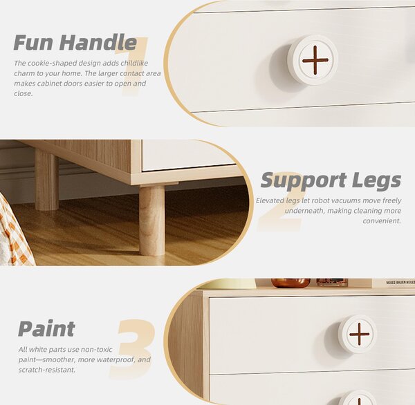 Komoda se 4 zásuvkami, rozměry 80 x 54 x 90 cm, barva: bílá a dřevěná, materiál: MDF a dřevotříska