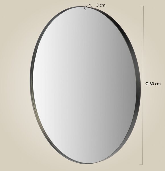 Kulaté zrcadlo NOOR, kovový rám, černá barva, Ø 80 cm