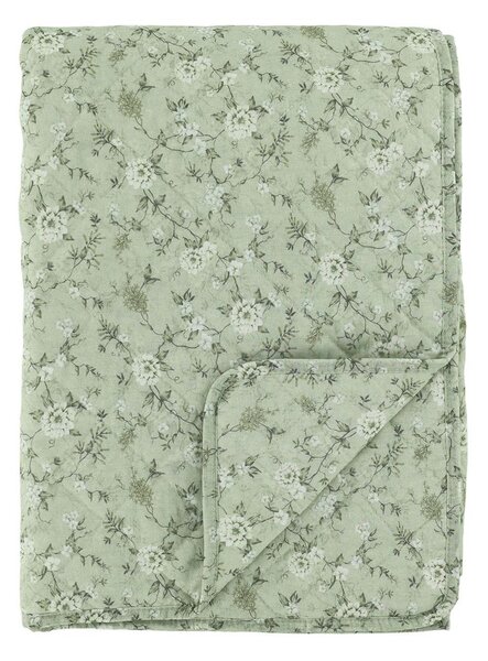 Zelený prošívaný přehoz s květy Flowers Aix Quilt - 130*180 cm - Chic Antique