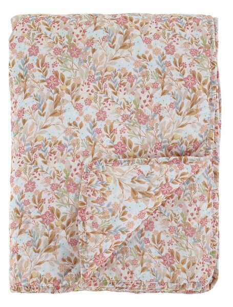 Růžovo-modrý prošívaný přehoz s květy Flowers Aix Quilt - 130*180 cm - Chic Antique