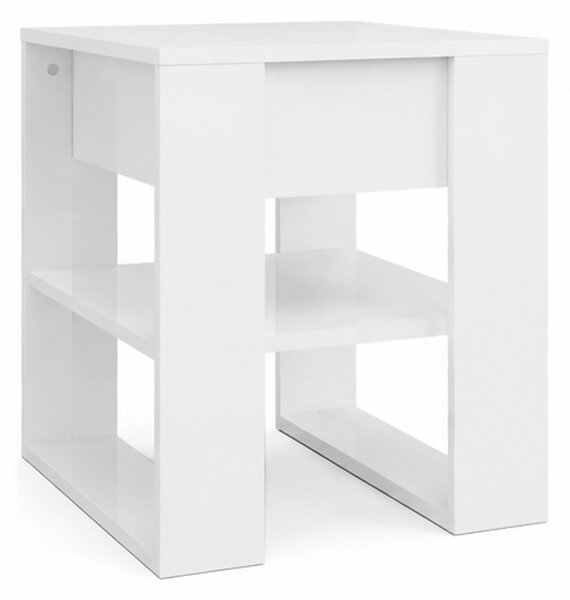 Konfereční stolek, s odkládací policí, dřevo, 56x54x46 cm, bílá s vysokým leskem, Dekorino KS20260006