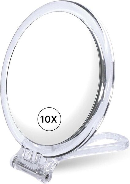FastShopping - Fantasia cestovní zrcadlo akrylové skládací s 10-násobnou zvětšení, make-up zrcadlo Ø 16 cm, ideální pro na cestu, s sametovým pouzdrem