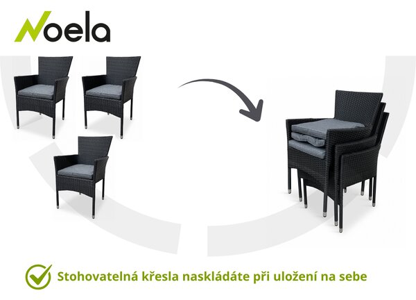 Noela Zahradní jídelní set Viking M + 4x ratanové křeslo Bali