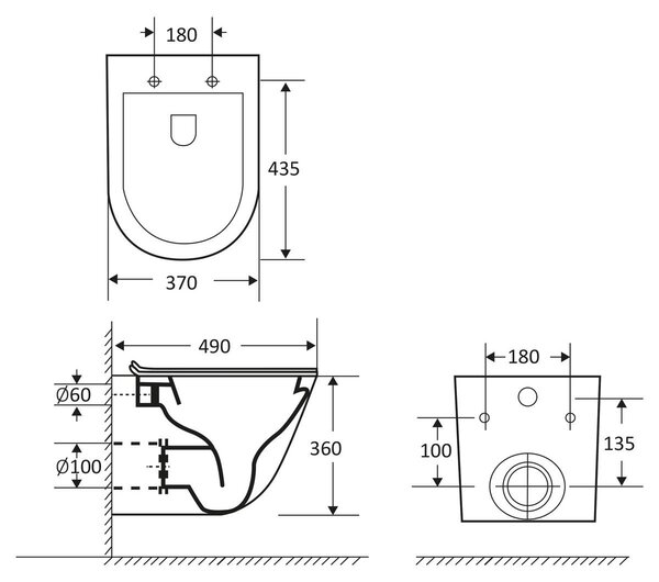 Differnz, závěsné WC, bez oplachového kruhu - Keramické závěsné WC. Součástí je toaletní sedátko. Bez oplachového kruhu. Technologie splachování Tornado-Flush. Zpomalovací mechanismus Softclose. Rozměry: 49 x 36 x 37 cm. Barva: černá