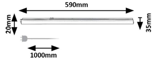 Rabalux 78008 BAREG - Kuchyňské podlinkové svtítidlo s vypínačem v bílé barvě, LED 8W, 700lm, 3000/4000K, 59cm (LED bílé svítidlo pod kuchyňskou linku s kabelem do zásuvky)